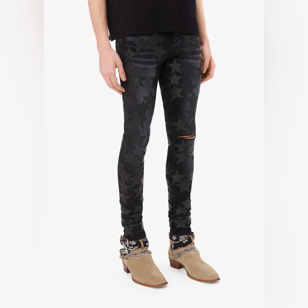 AMIRI Chemist Leather Stars Jean in Aged Black